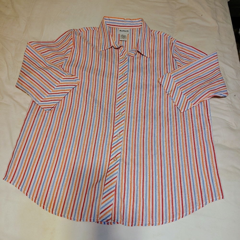 BonWorth , Classic Three Quarter Sleeves, Woman's, Button Down Blouse, Size XL